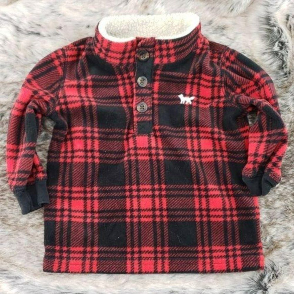 Carters Red & Black Plaid Fleece Pullover With Sherpa-Lined Collar For Baby Boys